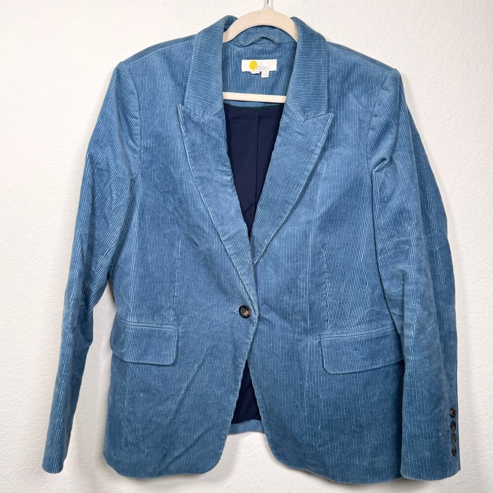 Boden Womens Corduroy Blazer Jacket Size 14R Cotton Stretch Preppy Classic Blue